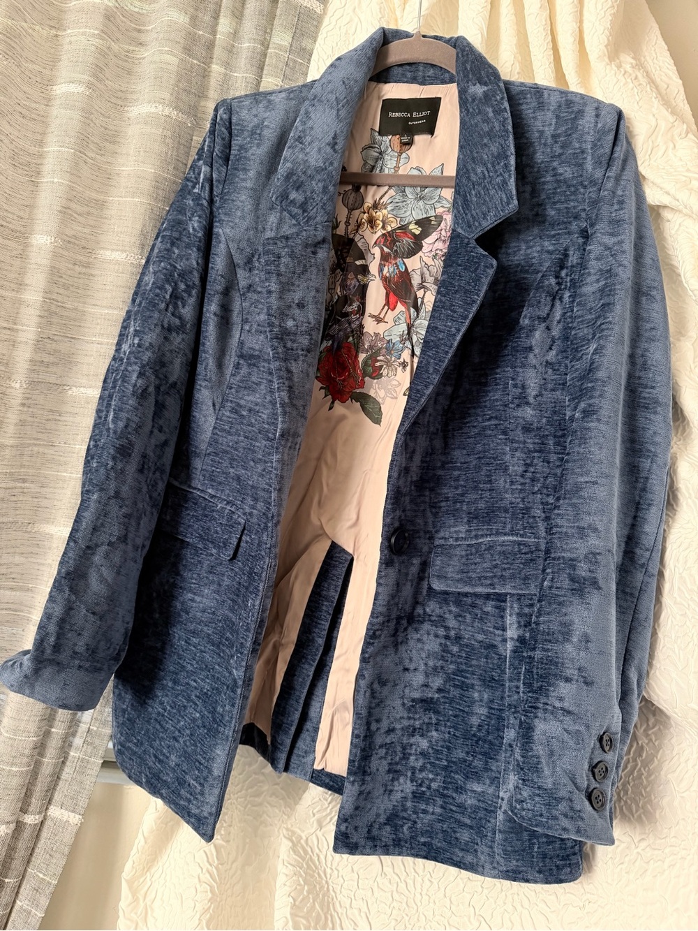 Rebecca Taylor Denim-Blue Velvet Tailored Blazer